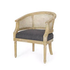 TUYOHW Modern Wood Accent Chair with Thick Upholstered Comfy Chair with Rattan Curved Backrest Lounge Armchair for Living Room, Bedroom
