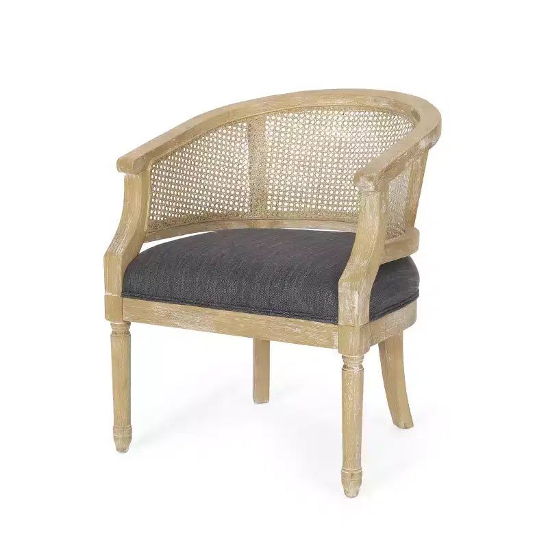 TUYOHW Modern Wood Accent Chair with Thick Upholstered Comfy Chair with Rattan Curved Backrest Lounge Armchair for Living Room, Bedroom
