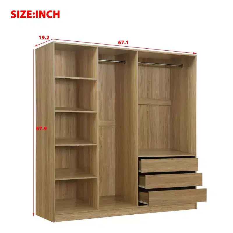 Armoire de rangement Whisen sans portes en bois avec étagères et 3 tiroirs - Naturel