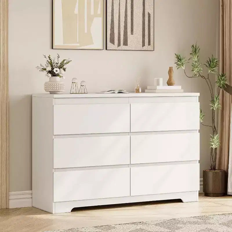Commode à 6 tiroirs, style moderne et simple pour chambre à coucher, blanche