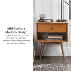 Set of 2 Mid-Century Solid Wood Nightstands with 1 Drawer, Bedroom Side Tables