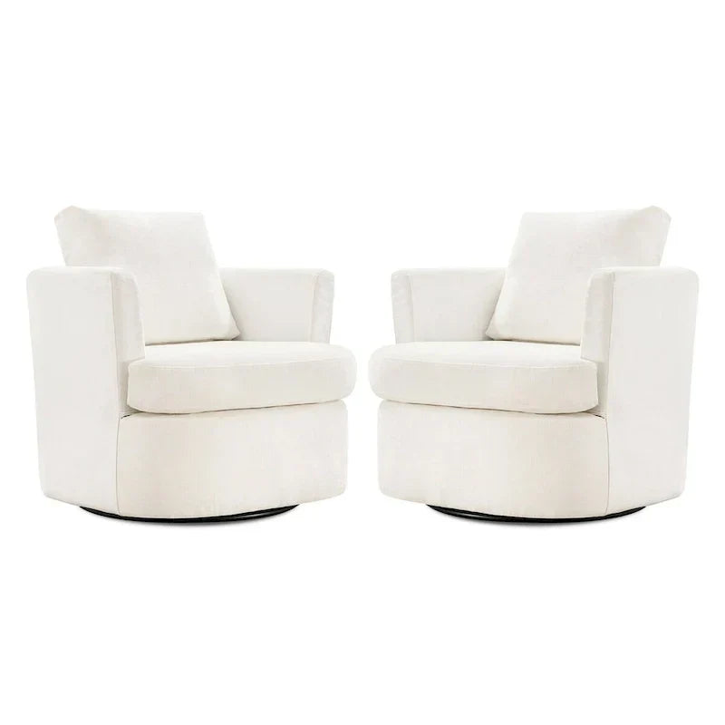 Modern Chenille Upholstered Swivel Accent Barrel Chair Set Modern Swivel Armchair for Living Room
