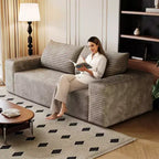 Canapé 2 places de 160 cm en velours côtelé avec assise profonde, canapé confortable, aucun assemblage requis, couleur camel