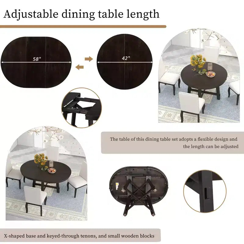 GDFStudio Joyce Table à manger extensible en bois massif de 147 cm