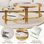 Whisen Modern 2 - Pièces Finition Or avec Verre Texturé Table Basse, Tables Basses Gigognes en Verre Trempé - Transparent & Doré