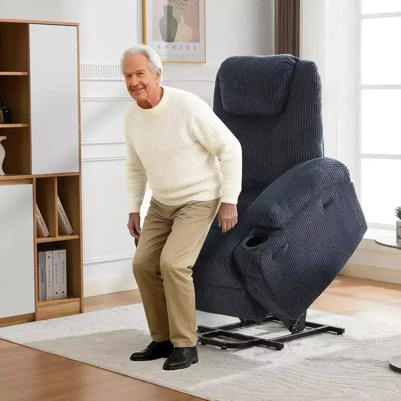 Power Lift Recliner Chair with Massage & Heat, 2 Cup Holders & Stand Assist
