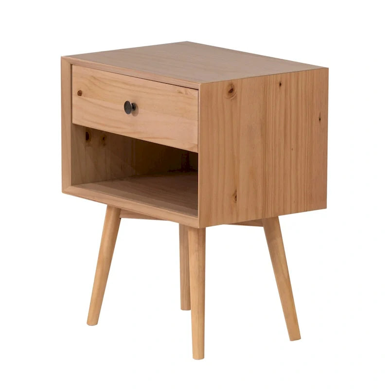 Set of 2 Mid-Century Solid Wood Nightstands with 1 Drawer, Bedroom Side Tables