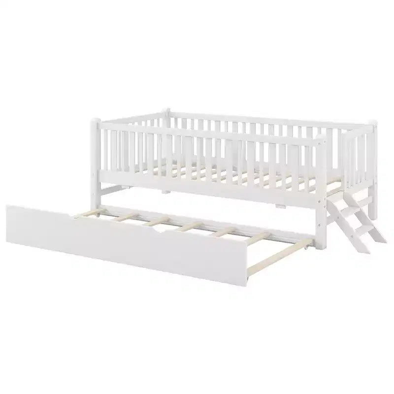Whisen Twin Size Wood Platform Bed with Guardrail and 2 Drawers