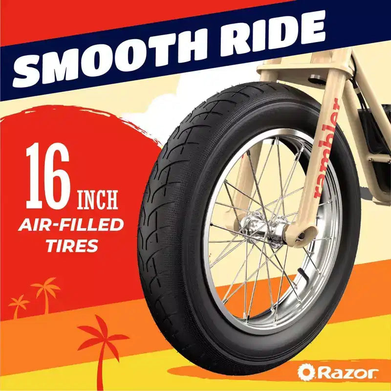 Razor Rambler Step Over Electric Scooter - Beige: 350W Motor, 15.5 mph Speed