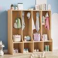 Brown/White 4-Section Cubby Locker with 8 Hooks, for Kids