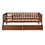 Twin Size Low Daybed with Storage Drawers, Wood Twin Platform Bed Frame with Rails for Boys and Girls Bedroom