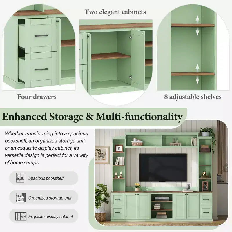 ModernLuxe 4-in-1 Farmhouse Entertainment Center Wall Unit, Fits TVs Up to 70, TV Stand Media Console w/ Adjustable Shelves & Drawers