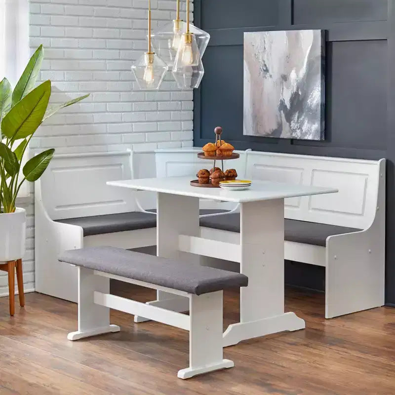 Buylateral 3pc Polly Farmhouse Upholstered Solid Wood Breakfast Nook Dining Set