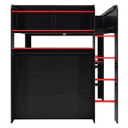 Luxystar Full Size Loft Bed With Lighted Adjustable Desk, Open Wardrobe and Bookcase