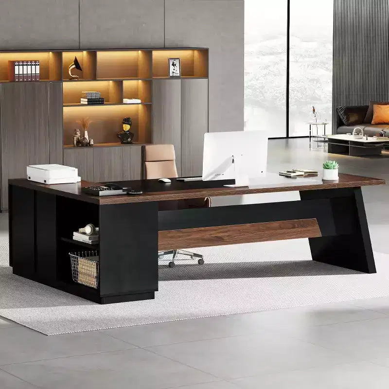 Bureau de direction en L Lantine Modern 78 avec tiroirs et classeur latéral