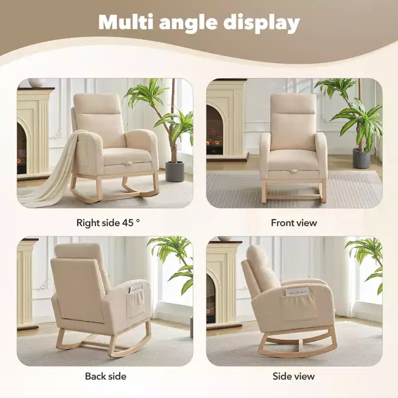 Fauteuil à bascule pour chambre d'enfant, Fauteuils à bascule d'allaitement avec repose-pieds, Fauteuil inclinable à bascule confortable avec pochette latérale, pour salon, chambre à coucher
