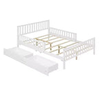 Full Size Wood Platform Bed with Guardrails on Both Sides and Two Storage Drawers, White