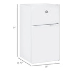 HOMCOM Double Door Mini Fridge with Freezer, 3.2 Cu.Ft Compact Refrigerator with Adjustable Shelf, Adjustable Thermostat