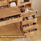 Modern Makeup Vanity Desk with 24-inch Mirror and 5 Drawers, Fluted Dressing Table with Storage Shelf for Women & Girls