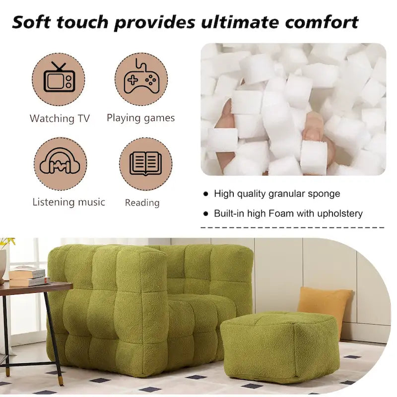 HOMEFUN Fauteuil d'appoint moderne capitonné en tissu bouclé avec ottoman