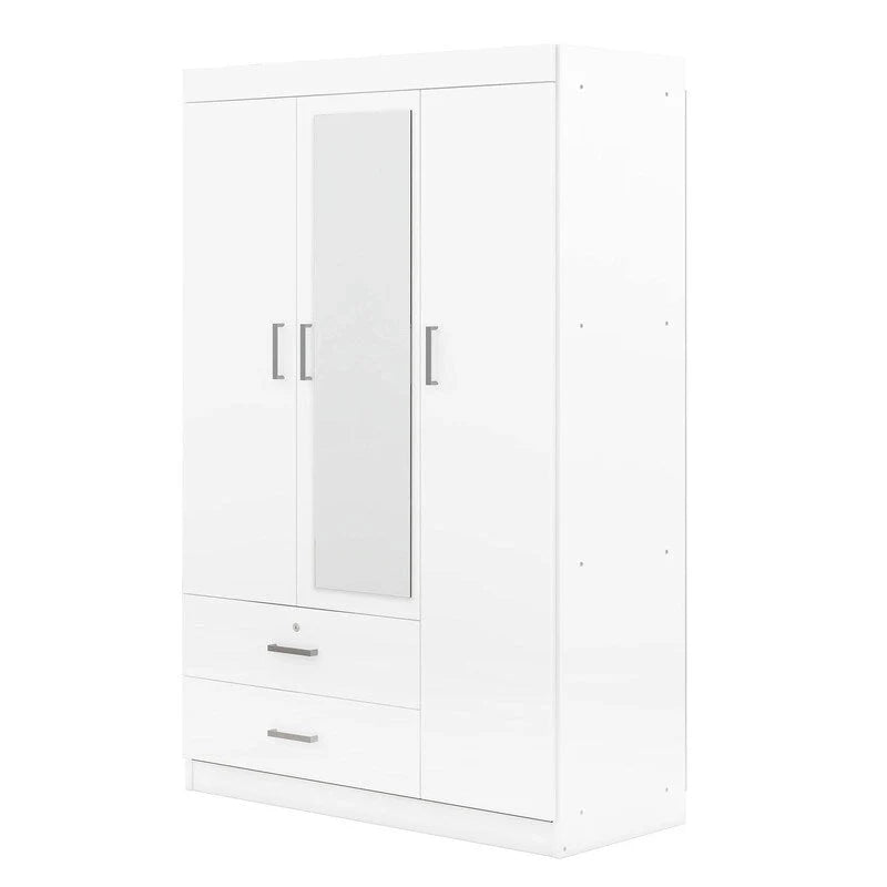 3-Door Mirror Wardrobe with Shelves and 2 Drawers