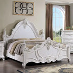 Furniture of America Eugene Traditional Dark Cherry Solid Wood Four Poster Panel Bed with Carved Details