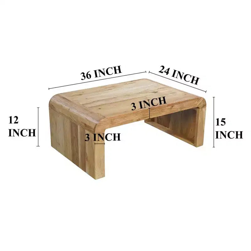 Royal Hampton Coffee Table Handcrafted Natural Acacia Wood Rectangular Curved Waterfall Top, 36 Inch
