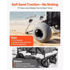 VEVOR Beach Dolly with Big Wheels for Sand, 20 x 15 Cargo Deck, Folding Sand Cart with 12 Balloon Wheels, 165 lbs Loading Capacity, Silver+Black