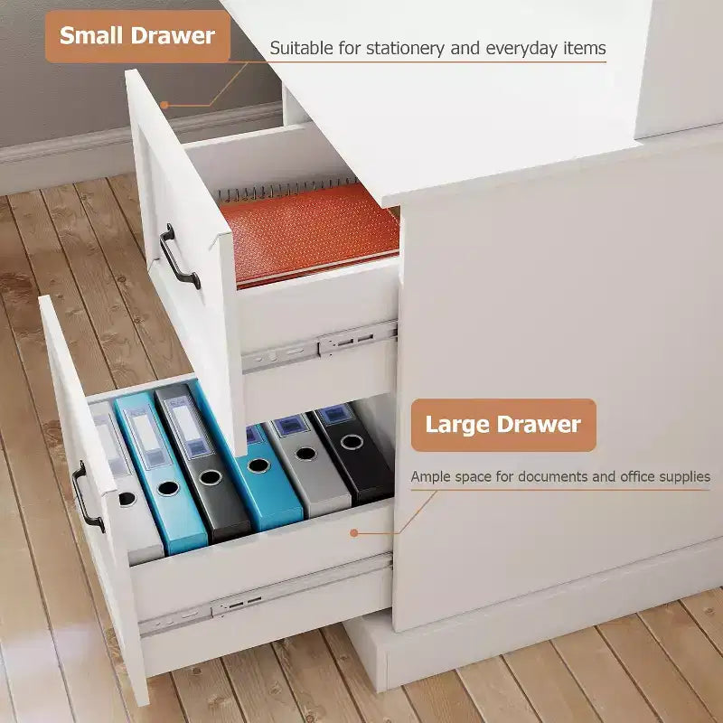 Zevemomo 60 L Shaped Desk with Hutch and Drawers, Corner Computer Desk with Open Storage Shelves,for Home Office or Bedroom, Modern white