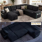 Dyonery 112 Modular Sectional Sleeper Sofa with Pull Out Bed,U-Shaped Sectional Couch with Storage,Extra Wide & Deep Seat Couches for Living Room
