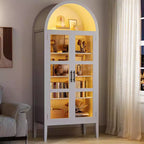 Storage Cabinet, Black/White, Arched Style, Single, 71 Tall with LED Lights & Glass Doors