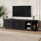 Meuble TV en bois GDFStudio Roy Farmhouse avec porte coulissante à tambour et rangement réglable