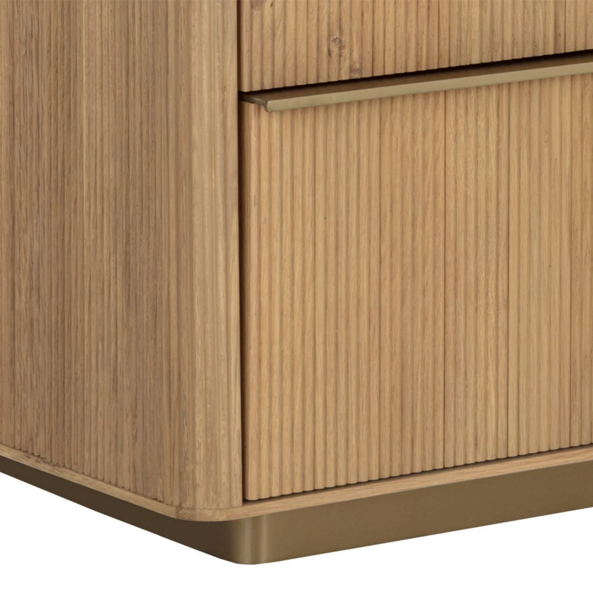 Modern Oak Dresser with Sculptural, Fluted - Bedroom | Brushed Gold Finish