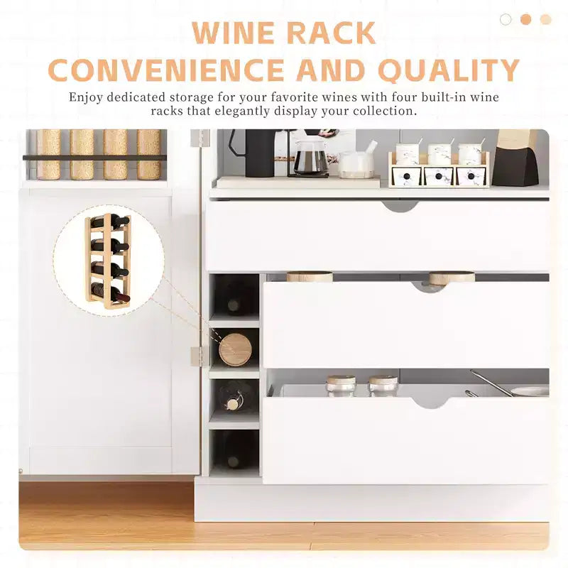 77H Freestanding Kitchen Pantry, Farmhouse Storage Cabinet with Adjustable Shelves, Door Shelves, Drawers & Wine Racks - ModernLuxe
