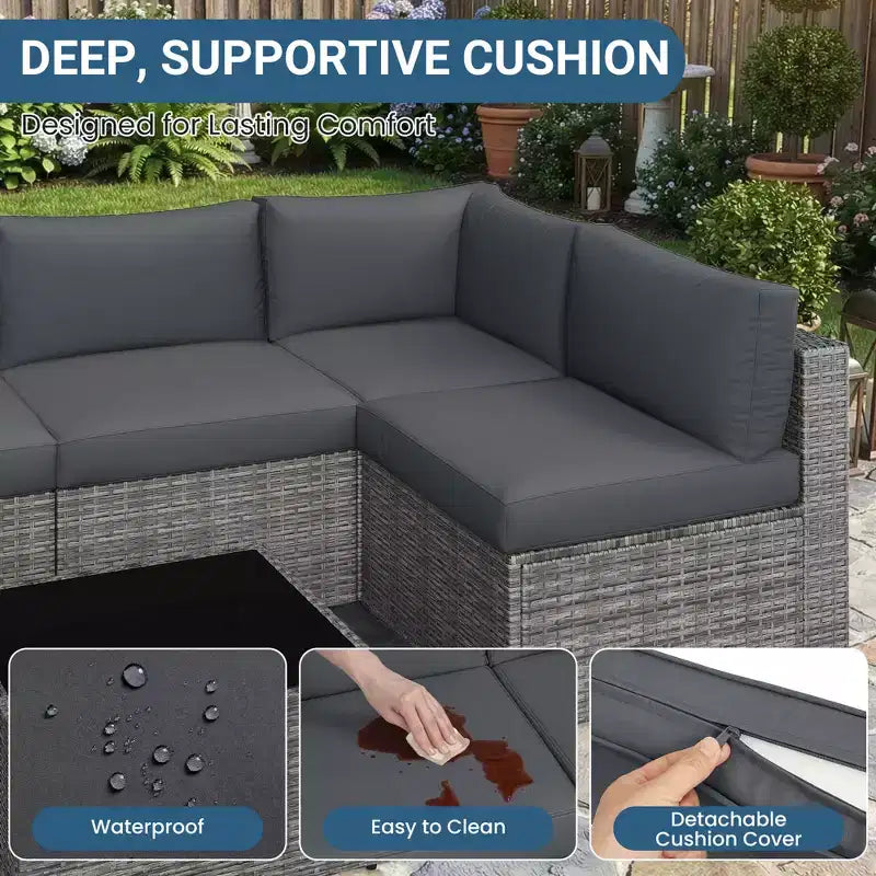 Outdoor 7-Piece Patio Furniture Set, Wicker Patio Conversation Sets with Cushions and Coffee Table, Outdoor Modular Sectional Sofa