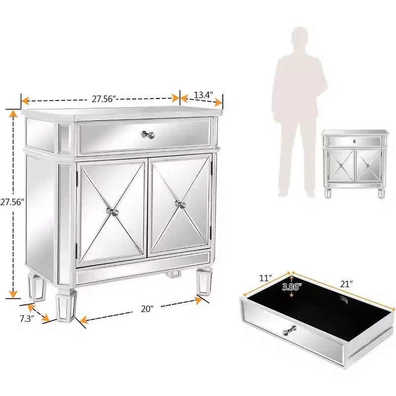 27.56 Mirrored Dresser with 1 Drawer and 2 Doors
