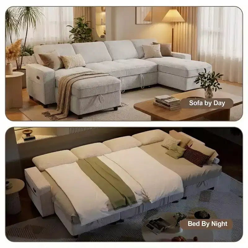 104 U-Shaped Convertible Sleeper Sofa Bed with Storage