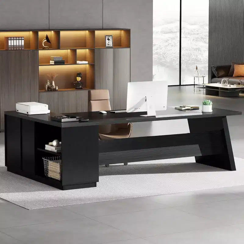 Bureau de direction en L Lantine Modern 78 avec tiroirs et classeur latéral