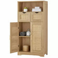 Rattan Storage Cabinet with 2 Drawers & Adjustable Shelves for Kitchen/Home