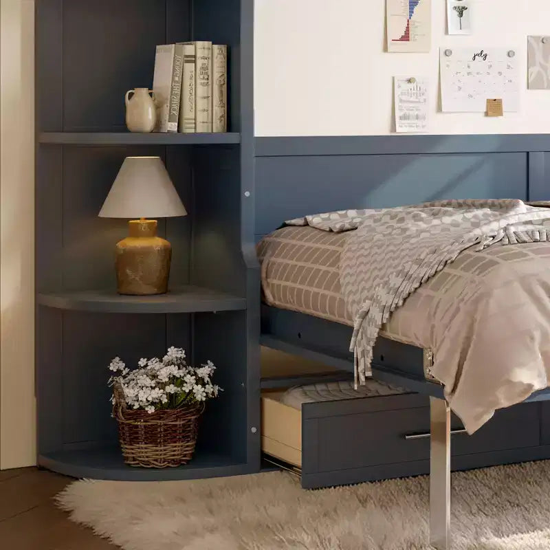 GDFStudio Rina Modern Murphy Platform Bed with Shelf, Side Cabinets and Drawers