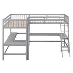 119''L 79.5''W Wood Twin Size L-Shaped Loft Bed with Ladder and 2 Built-in L-Shaped Desks