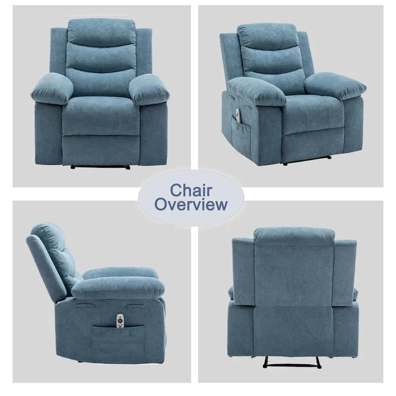 Velvet Adjustable Massage Function Power Recliner Chair with Heating System