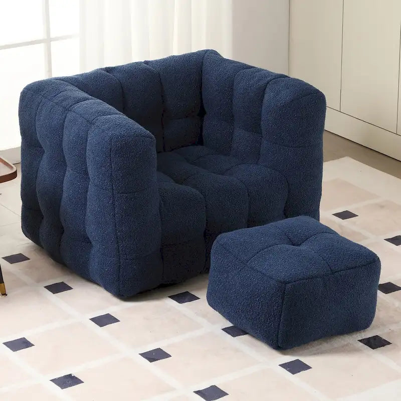 HOMEFUN Fauteuil d'appoint moderne capitonné en tissu bouclé avec ottoman