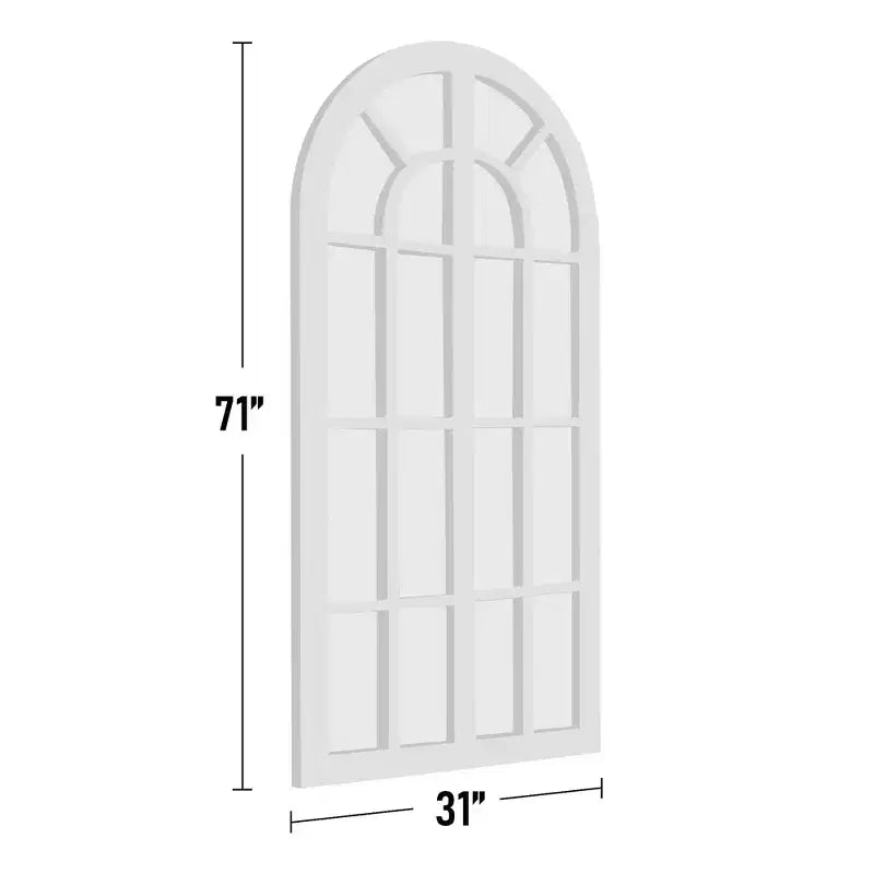 Full-Length Wall Mirror, Solid Wood Grid Arch Design, Openable, No Stand