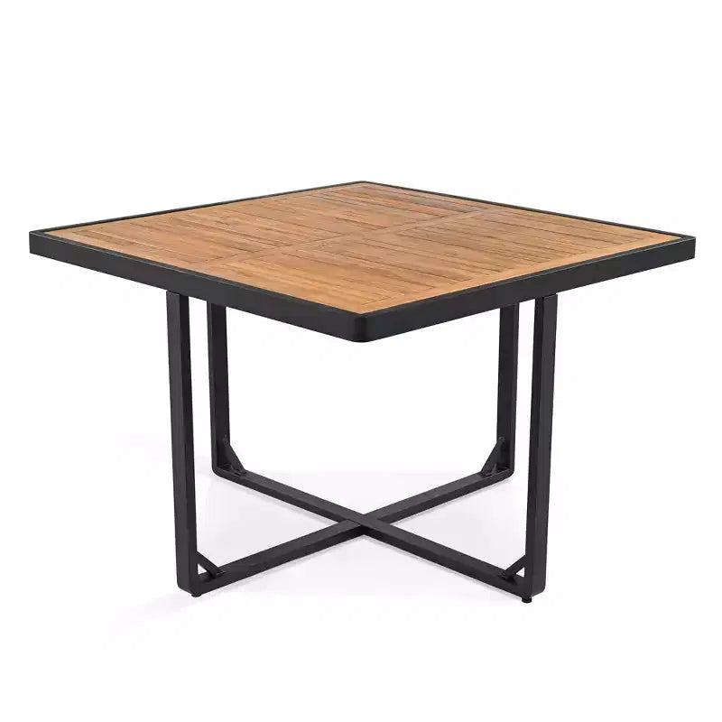 GDFStudio Donald Patio 9-Piece Acacia Wood Dining Set with Square Table, 4 Cushioned Chairs and 4 Stools