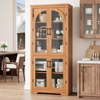70 Tall Kitchen Pantry Cabinet, Modern Display Cabinet with 4 Arched Glass Doors and Adjustable Shelves, for Kitchen, Living Room, Dining, Bathroom