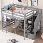 Clihome Full Size Loft Bed with L-Shaped Desk and Drawers, Cabinet and Storage Staircase