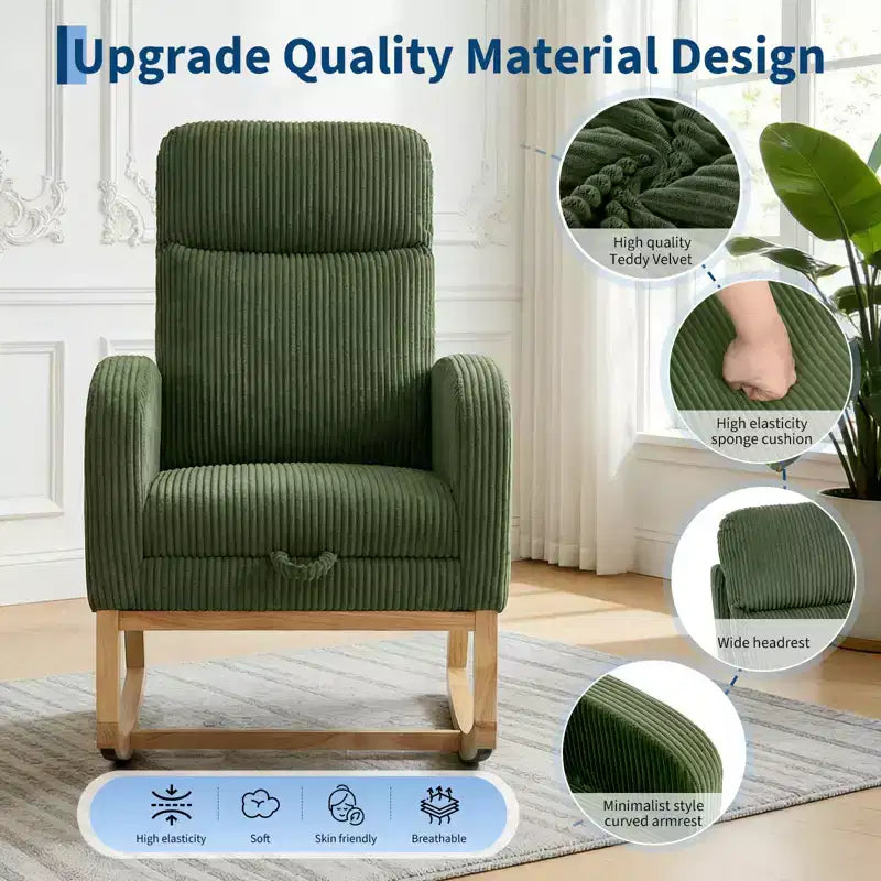 Fauteuil à bascule pour chambre d'enfant, Fauteuils à bascule d'allaitement avec repose-pieds, Fauteuil inclinable à bascule confortable avec pochette latérale, pour salon, chambre à coucher