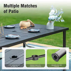 Captiva Designs 8pc Outdoor Patio Rectangle Steel Dining Table & Rattan Swivel Chairs & Beige Umbrella