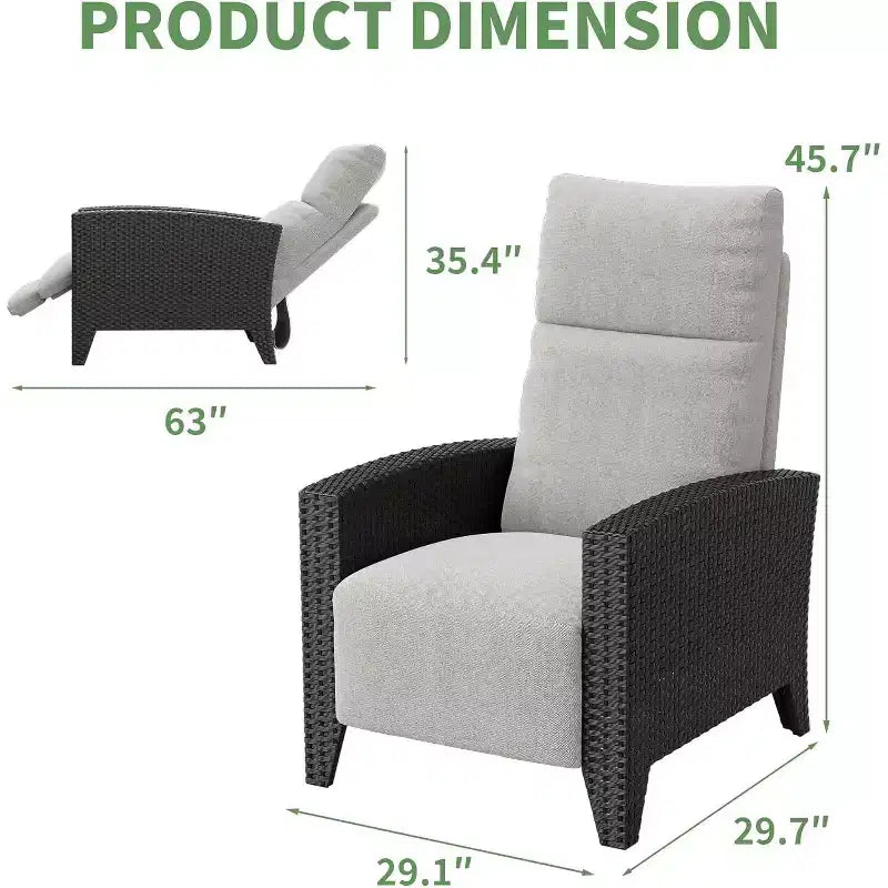 Outdoor Wicker Recliner with Adjustable Back and Footrest, Reclining Patio Chair with Independent,Outdoor Recliner Chair with Cushion